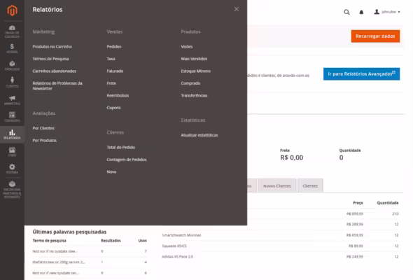 Relatórios nativos do Magento no admin MageUp