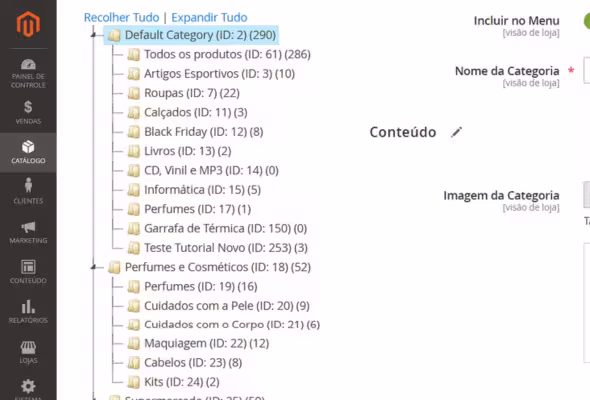 Gestão de catálogos e categorias no MageUp
