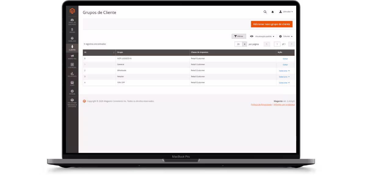 Grupos de clientes no admin MageUp