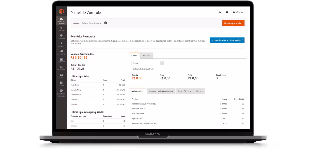 Interface do Painel Administrativo em um notebook